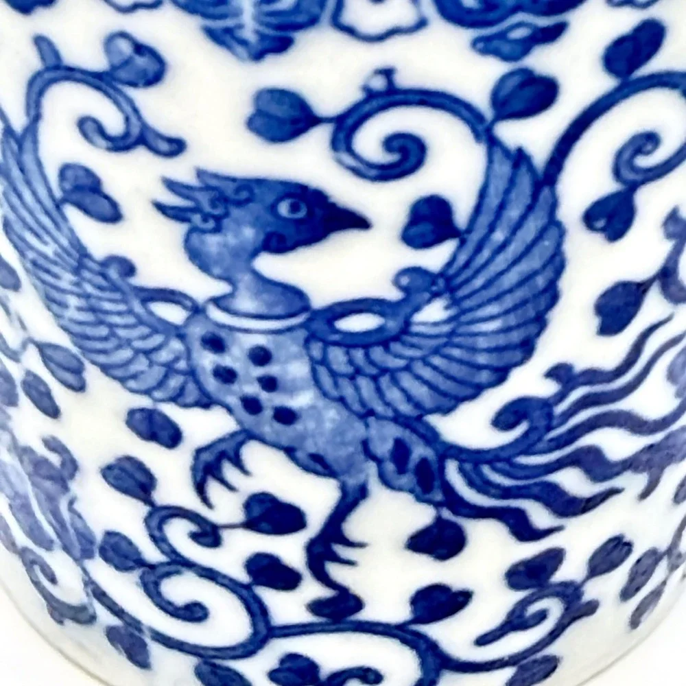 Antique Morimura Bros Blue White Porcelain Phoenix Lidded Jar Cup Japan